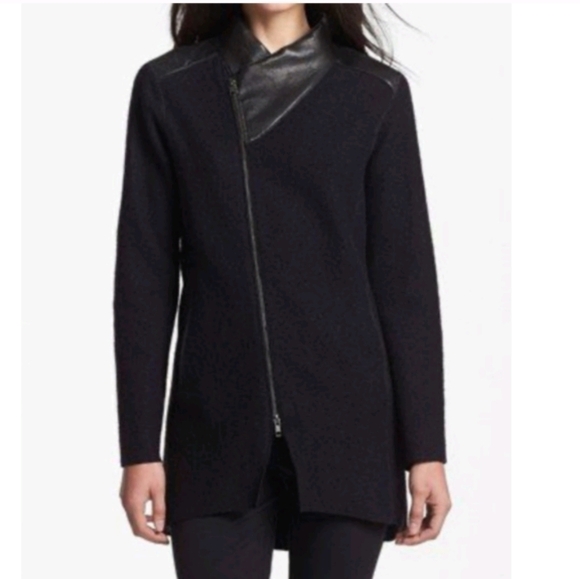 Eileen Fisher asymmetrical wool leather full zip lightweight jacket sz L - Picture 1 of 12